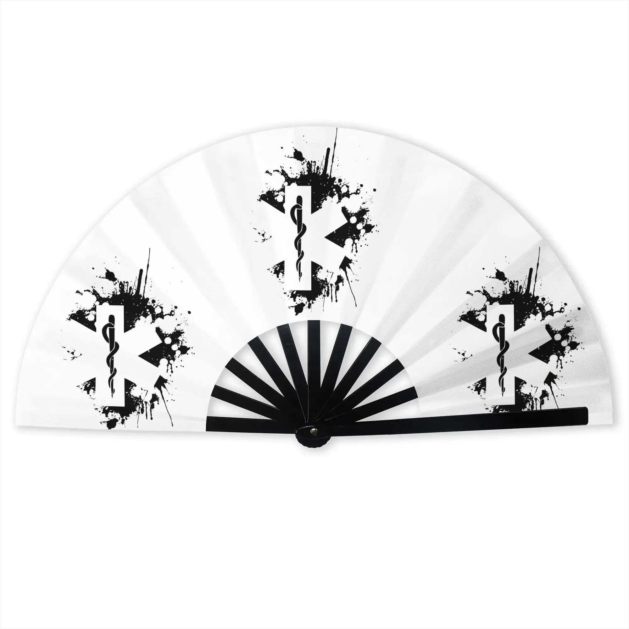 Emt Star of Life Symbol Paramedic Traditional Folding Fan Oriental Art  High-Quality Polyester Fans Gift Decorative Hand Fan