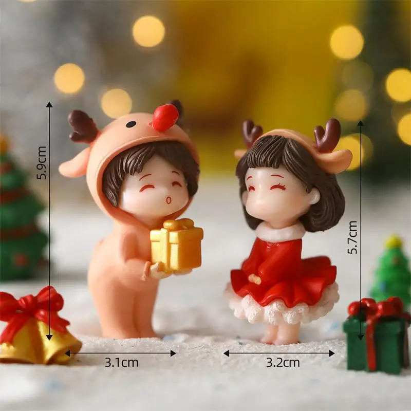 2pcs Mini Sweety Lovers Christmas Couple Figurine For Fairy Garden Figurines Miniature Landscape Home Decoration Car Accessories