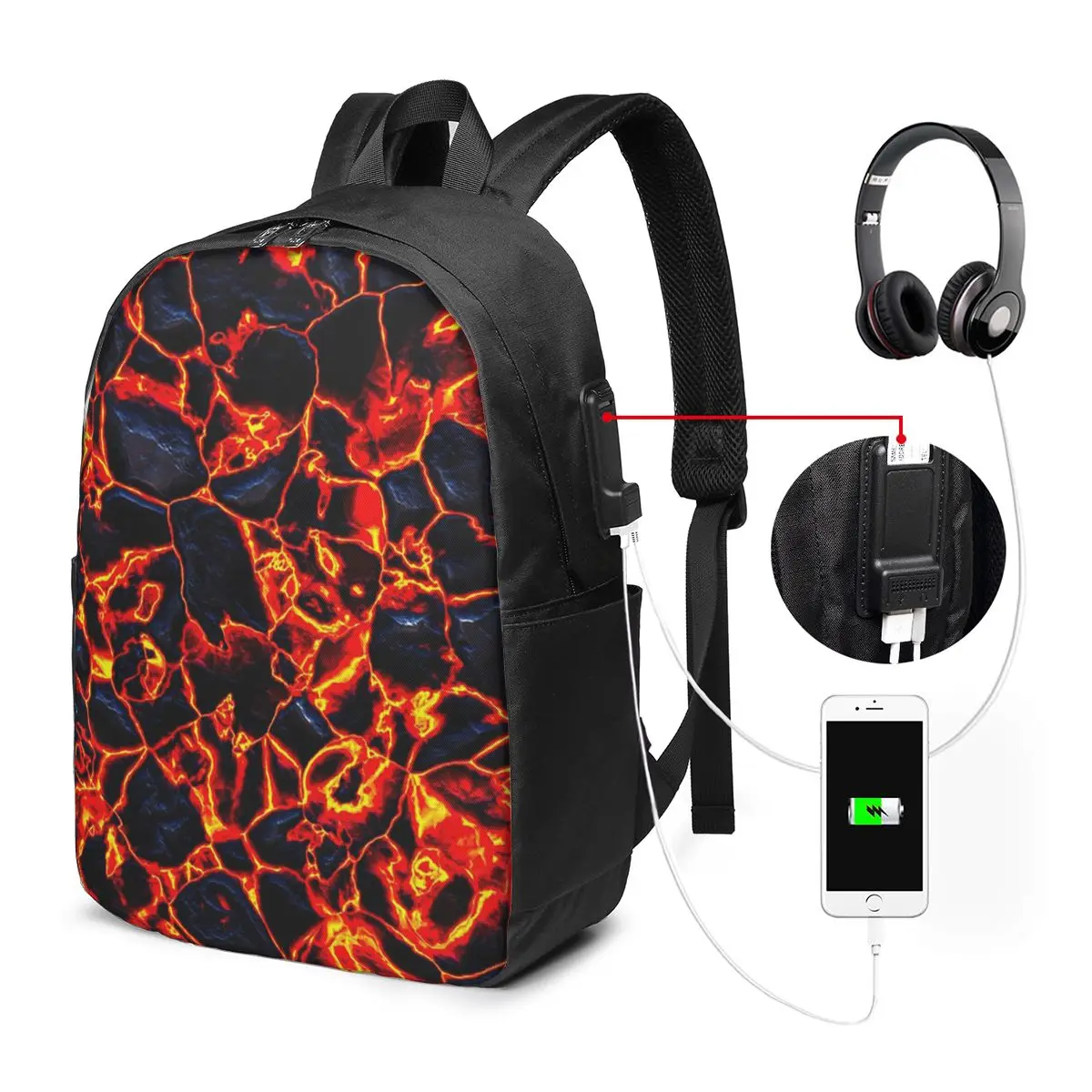 Magma Volcano Lava Fire Backpack Travel Notebook Bag Computer College Student School Bag Laptop Shoulder Bags for Men Women