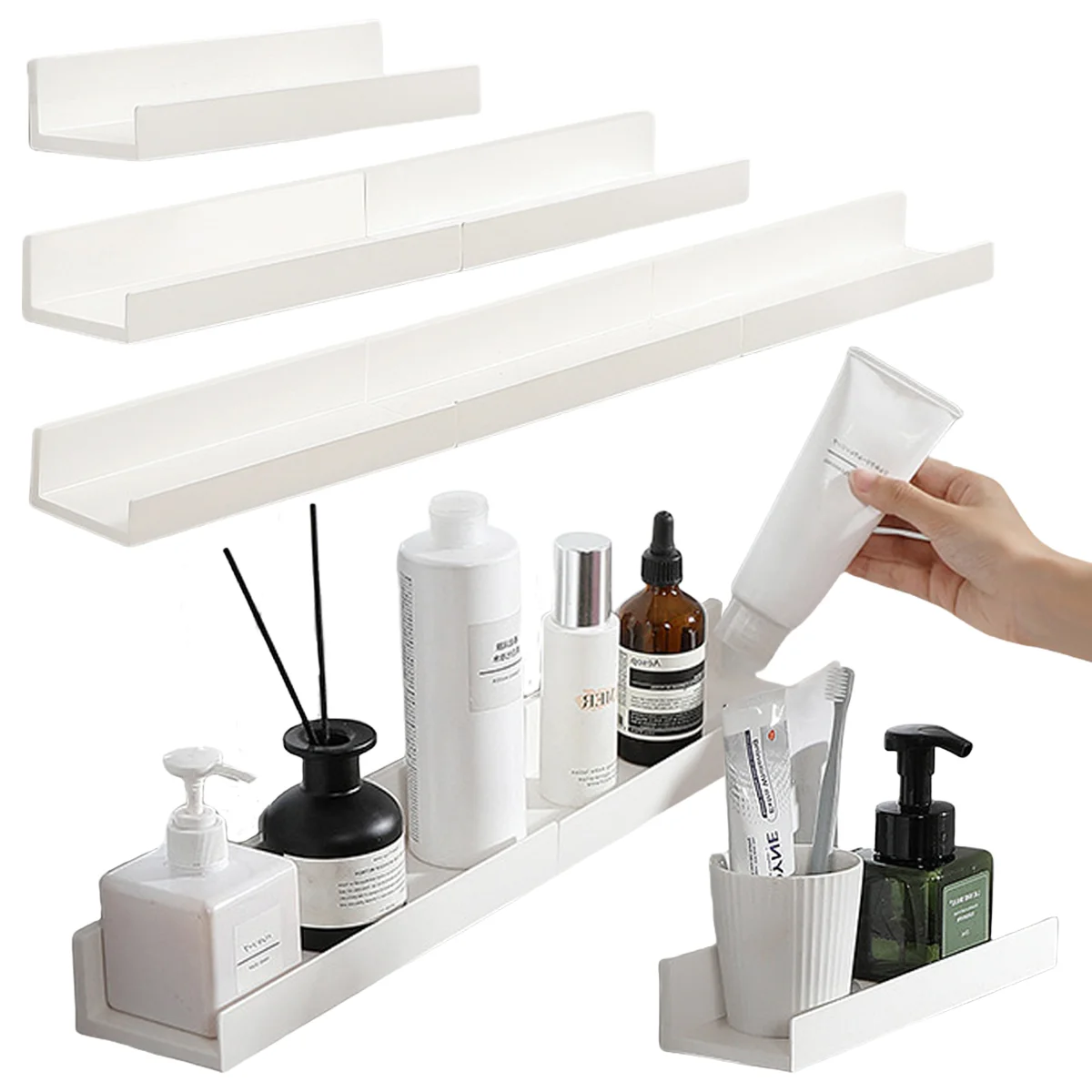 Self Adhesive Wall Shelf Bathroom Shower Storage Rack for Soap Dispenser Drill Free Spice Candle Decoration Organize Shelf