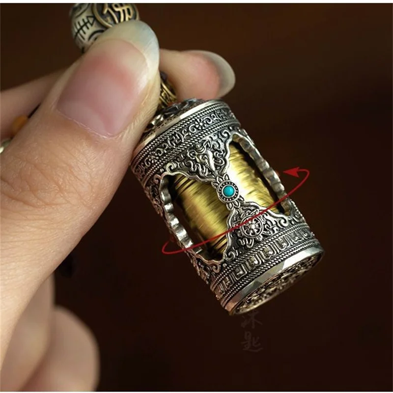 Six Character Great Bright Mantra Rotating Warp Cylinder Pendant Car Keychain For Men Women Jewelry Tassel Budda Beads Accessory