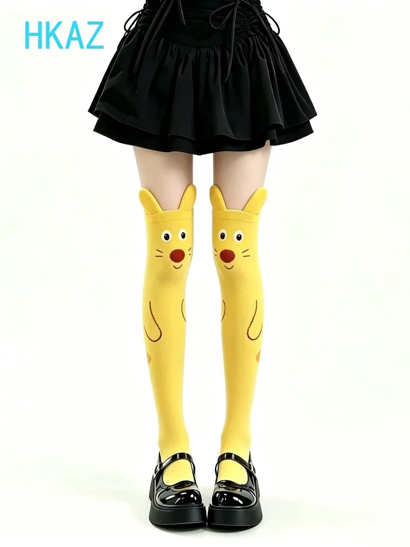 Original 3D Ears Yellow Cartoon Knee Stockings Sweet Beautiful Woman Cute Funny Two-dimensional Girl Versatile Thigh High Socks