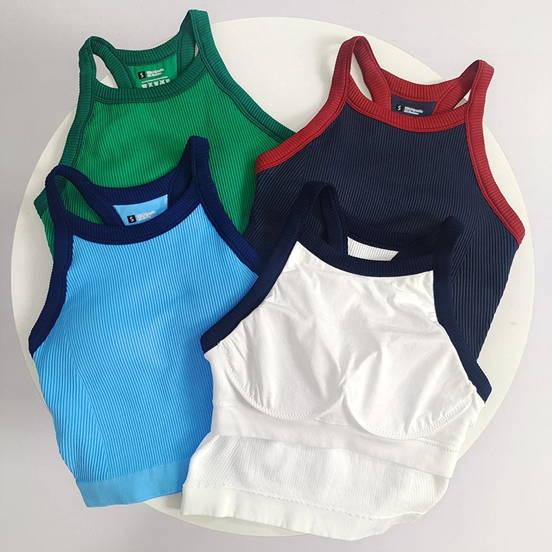 Women's Stylish Color-Block Sports Bra & One-Piece Yoga Tank Top - Shockproof for Running & Training, Outer-Wearable with Stylis