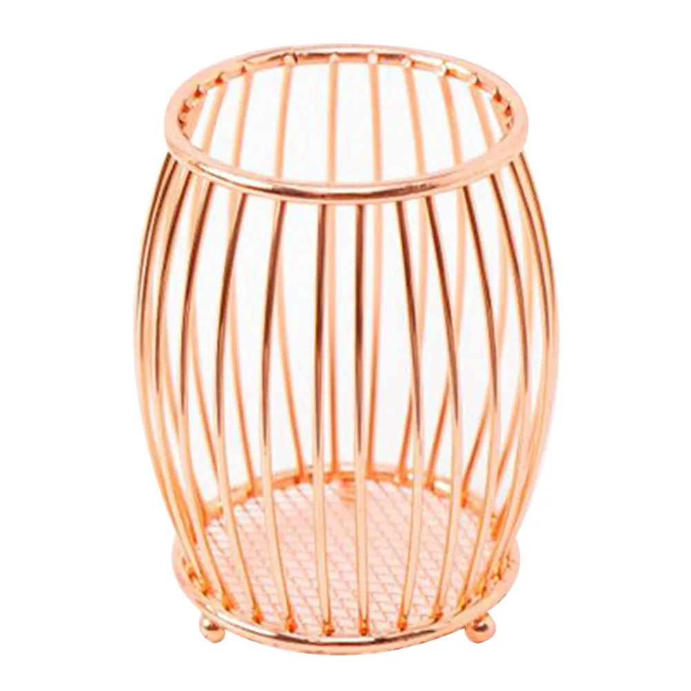 Rose Gold/Gold Wire Metal Pencil Holder Cup Pen Pot Drum Shape Makeup Brush Holders for Office Home Multifunctional Office Home