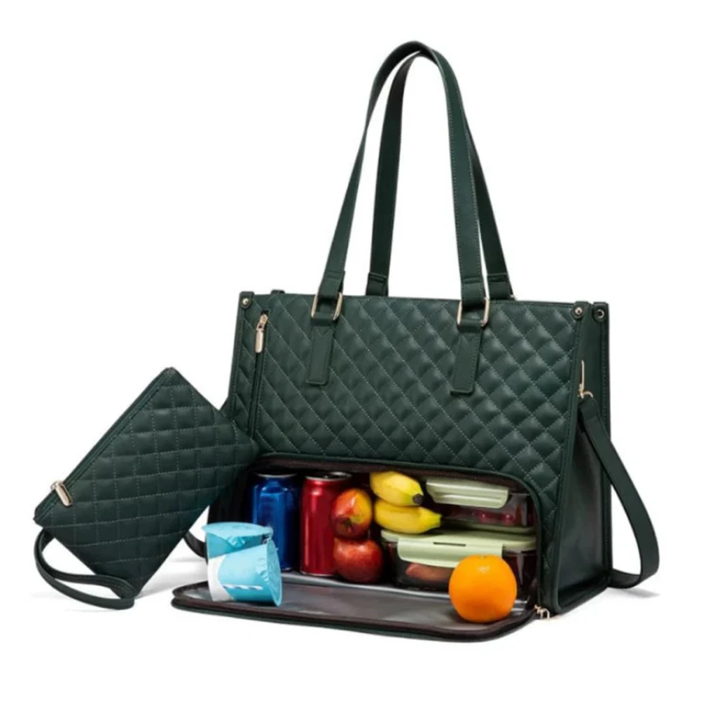 

2in1 Women's Lunch Handbag High-Capacity Insulated Lunch Bag Office School Picnic Insulated Shoulder Bag Travel Laptop Tote Bag