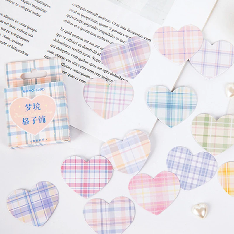 46Pieces Box stickers Decorative Dreamplaid Heart Exquisite Handmade Account Base Paper Stationery Scrapbooking stickers 4CM