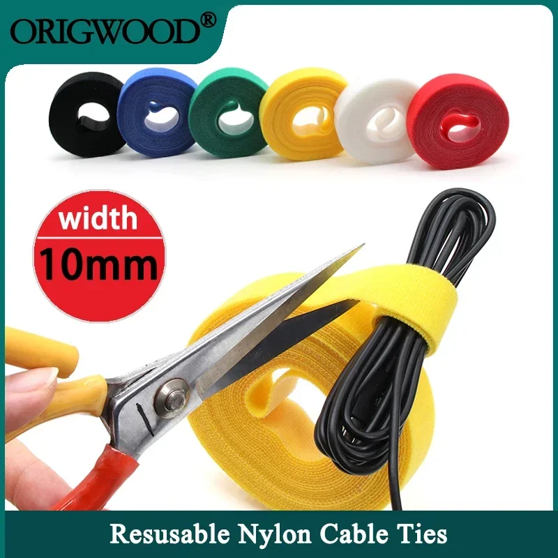 5m/roll Cable Ties Reusable Loop Bundle Self Adhesive Width 10mm Nylon Line Organizer Clip Wire Holder Management Fastening Tape