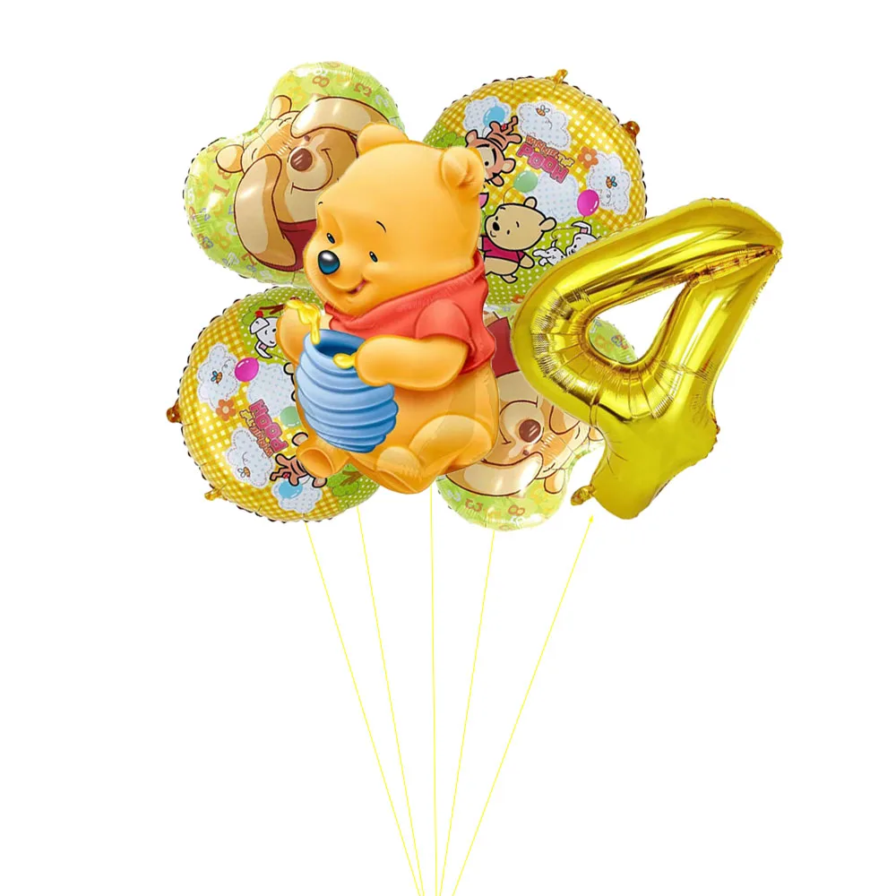 Nuovo set di palloncini Disney Winnie The Pooh con numeri dorati Palloncino foil Orso cartone animato Regalo di compleanno per bambini Decorazioni per feste Baby Shower