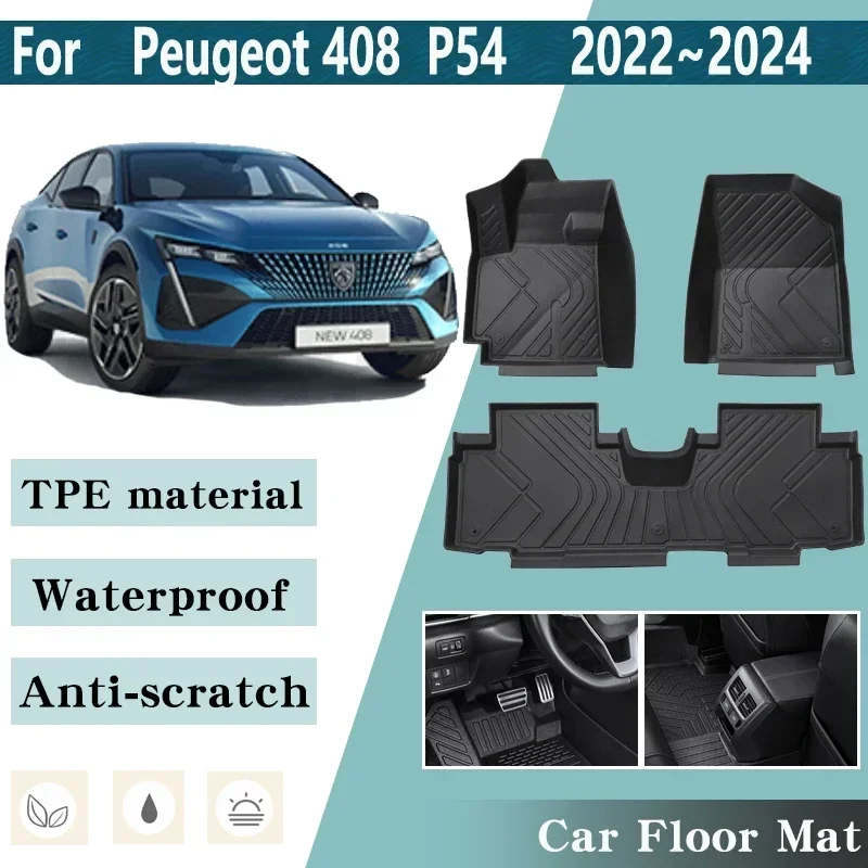 LHD Car Floor Mats for Peugeot 408 408X P54 2022 2023 2024 Car Foot Waterproof Pads Custom Liner Mat Anti-dirt Pads Accessories