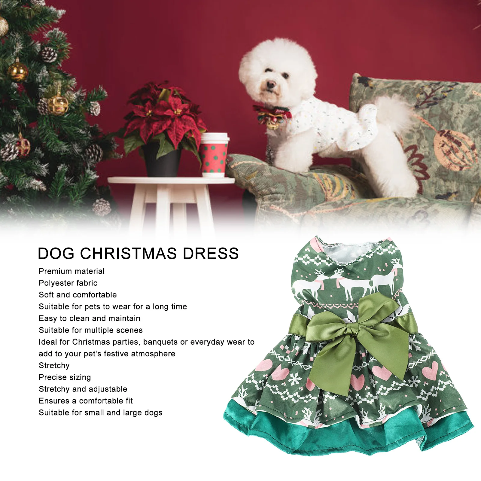 Dog Dress Fashion Cute Christmas Theme Heart Deer Pattern Puppy Summer Dress For Christmas Party Daily Photograph S