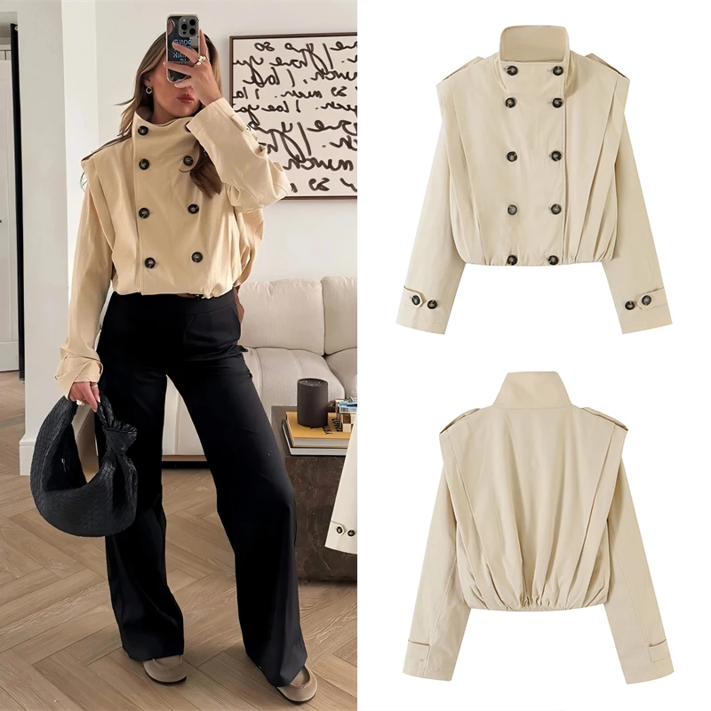 Guobioziy Women's Pleated Short Jacket 2026 Spring-Autumn New Arrival Euro-American Daily Street Casual Fashion Trend RetroStyle