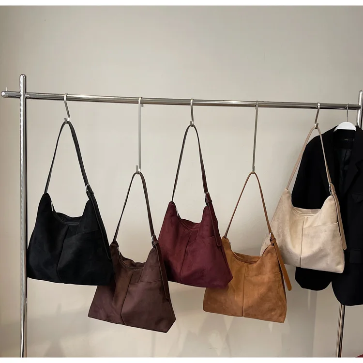 

Ретро-сумка-тоут из замши, женская вместительная сумка на одно плечо, легкая сумка-кроссбоди для поездок на работу.