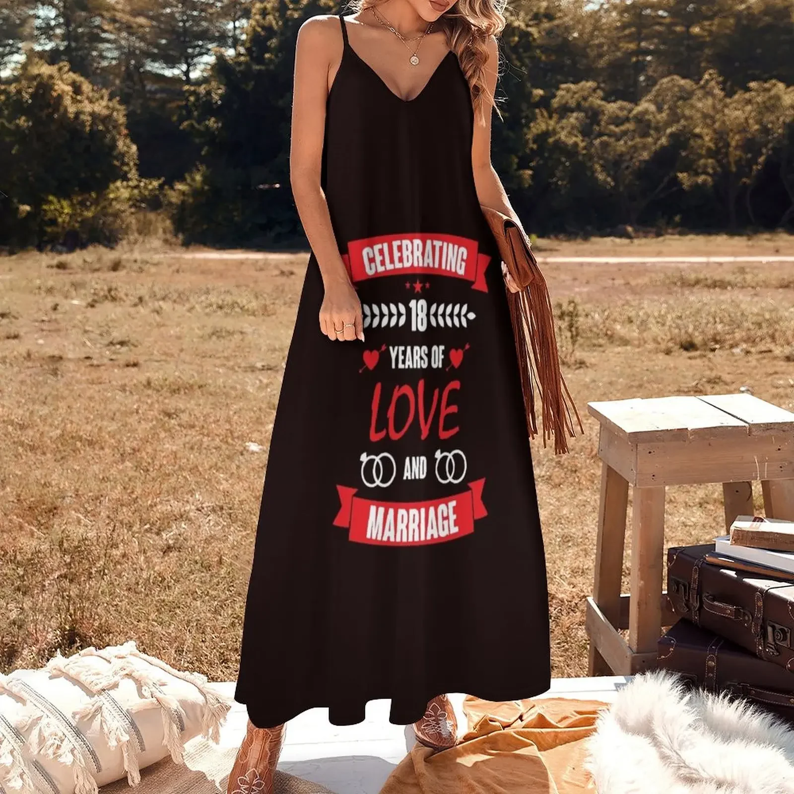 Celebrating 18 Years Of Love And Marriage Couple T-Shirt Sleeveless Dress dresses summer luxury dresses