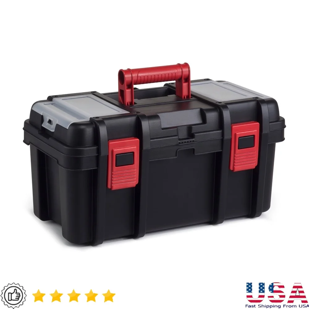 Caja de herramientas de plástico portátil de 16 pulgadas con tapa, organizadores, bandeja de utilidad, asa de transporte, solución de almacenamiento resistente bloqueable