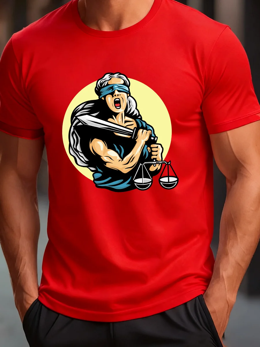 تي شيرت برتقالي بأكمام قصيرة مع طباعة موازين للسيدات معصوب العينين #4