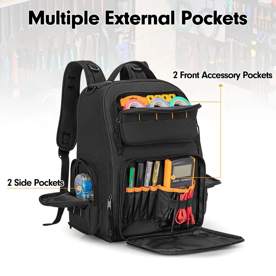 Bag Backpack with 3 Tool Zipper Pouch, Tool Organizer Bag for Men with Padded Support, Tactical Tool Storage Work Bag for Repair