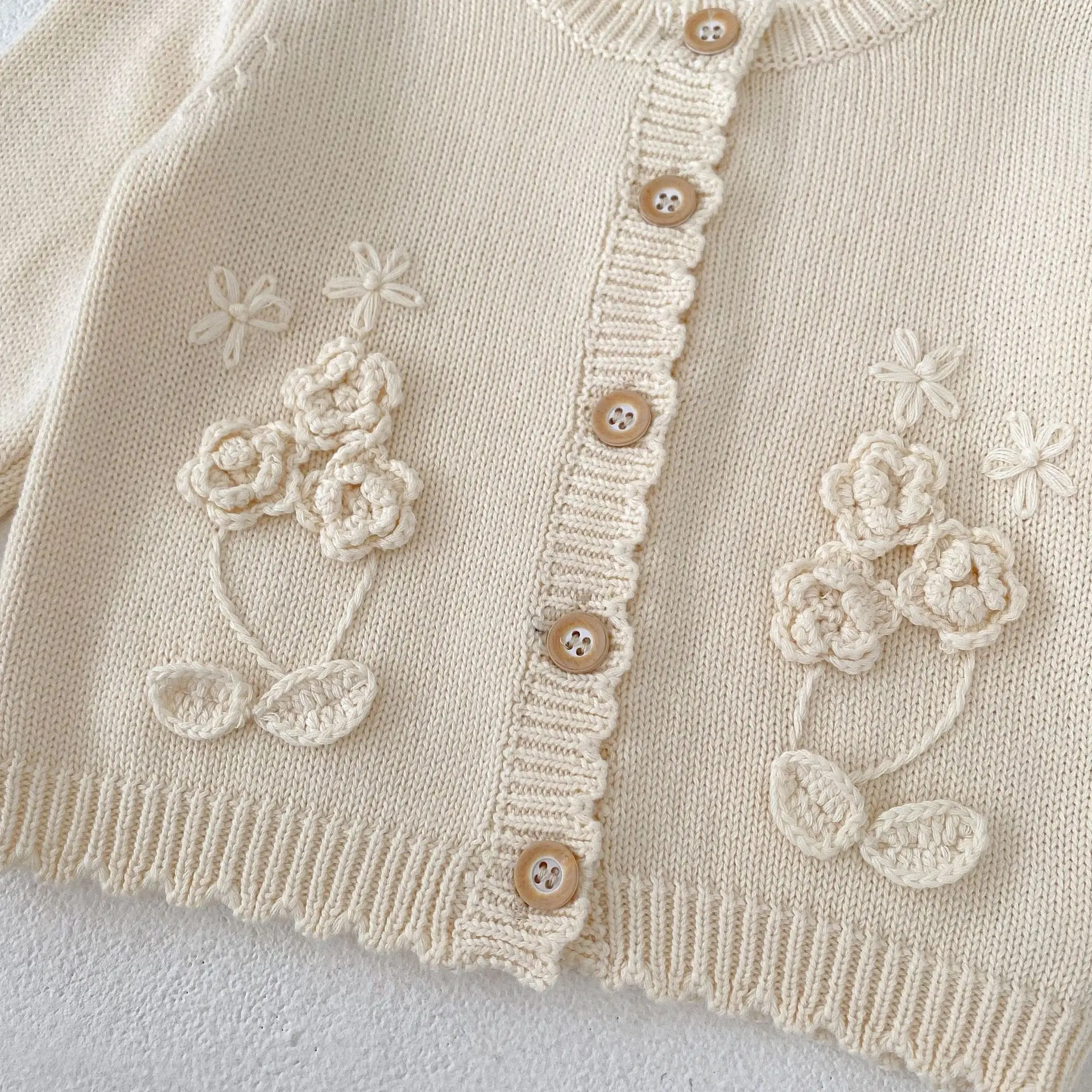 0-3T Newborn Kid Baby Girl Winter Clothes Flower Embroidery Baby Sweater Cardigan Coat Cute Sweet Knitwear Outfit