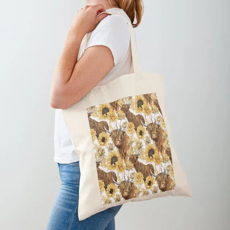 

Highland Cow and Sunflowers Tote Bag Cloth bags handbag tote bag canvas cute pouch bag