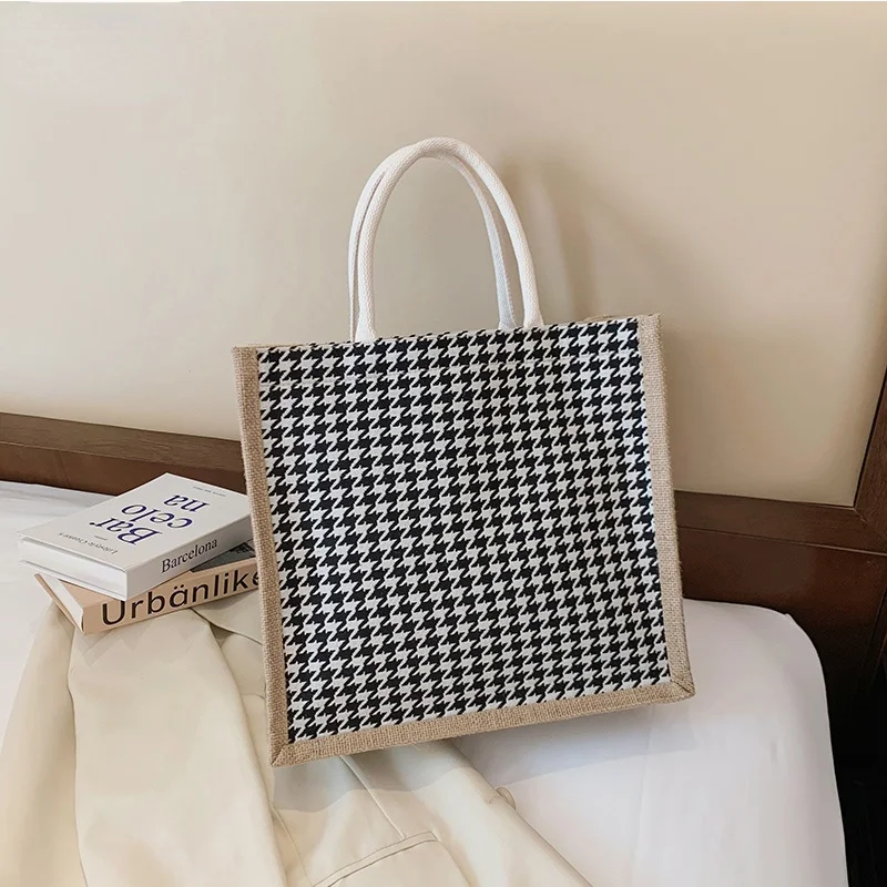 

New Bags for Women Casual Tote Simple Canvas Handbags Houndstooth Shoulder Bags Female Fashion Shopping Bag Large Capacity Totes