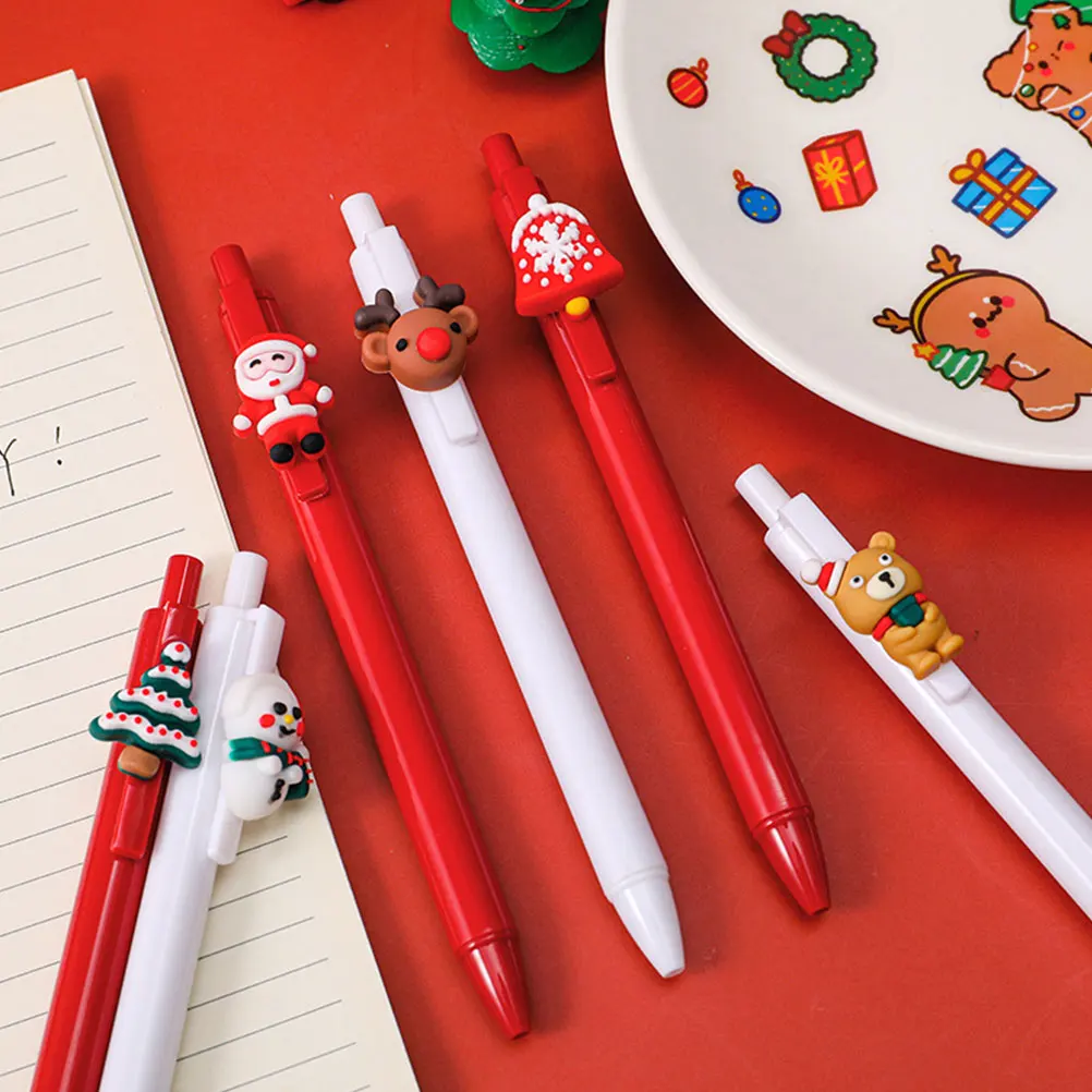 

Christmas theme Press Type Plastic Pens Lovely Writing Ink Student Use Pastel Colors Cartoon Design Creative Gifts