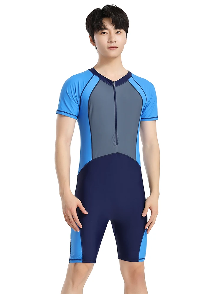 Trisass 2024 New Arrival Professional Men One Piece Swimsuit Sportswear Short Sleeve Fifth Pants Surf Suit Zipper Bathing Suit