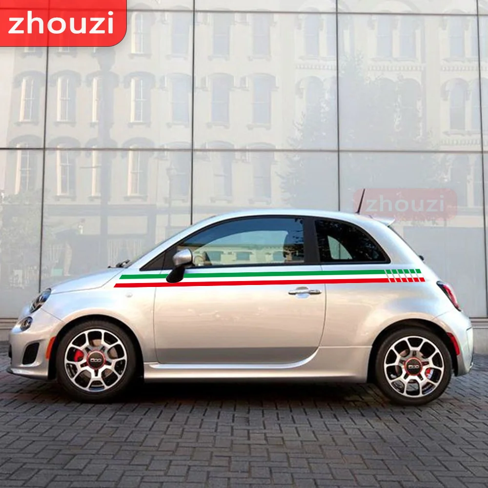 Car Waist Lines Stickers For Fiat 500 Italian Flag Stripes Auto Body Door Side Vinyl Decal Racing Sport Styling Accessories 2PCS