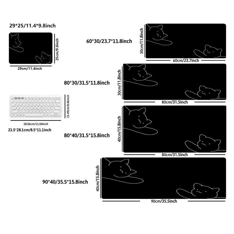 Черный иллюстрированный коврик для мыши, милые компьютерные игровые аксессуары, коврики для клавиатуры, удлиненный ковер, большие резиновые нескользящие несколько моделей
