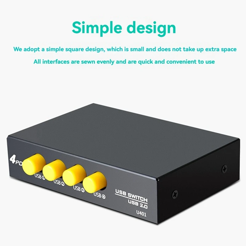 4 Port USB 2.0 Sharing Switch Switcher 4 in 1 Out Printer Adapter Box for PC Scanner Printer Laptop Desktop Computer-A32R