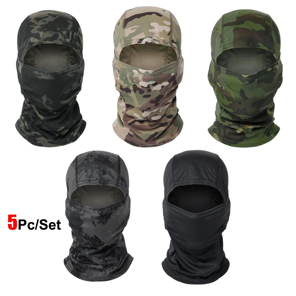 5Pcs/Set Camouflage Balaclava Hat Cycling Full Face Mask Multi Functional Scarf Headscarf Motorcycle Bike Skiing Helmet Lining