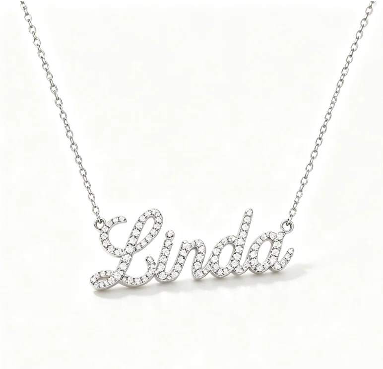Luna 925 Sterling Silver Moissanite Custom Name Necklace Full Pave Elegant Script Design Fine jewelry 2026 Trend Gift For Women