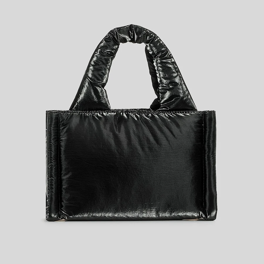 Silver Nylon Tote Bag Down Padded Designer Purses and Handbags Winter Quilted Shoulder Crossbody Bags for Women Cotton Shopper