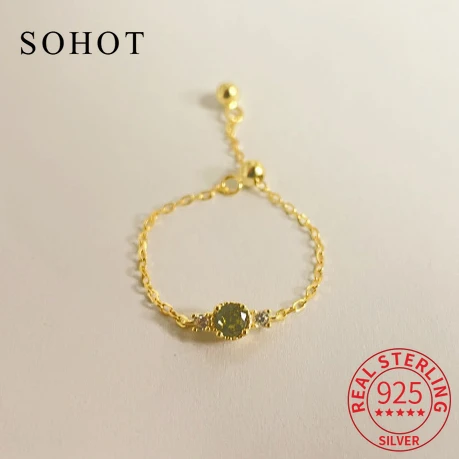 

Real 925 Sterling Silver Minimalist Round Zircon Adjustable Chain Rings for Women Trendy Fine Jewelry Geometric Accessories