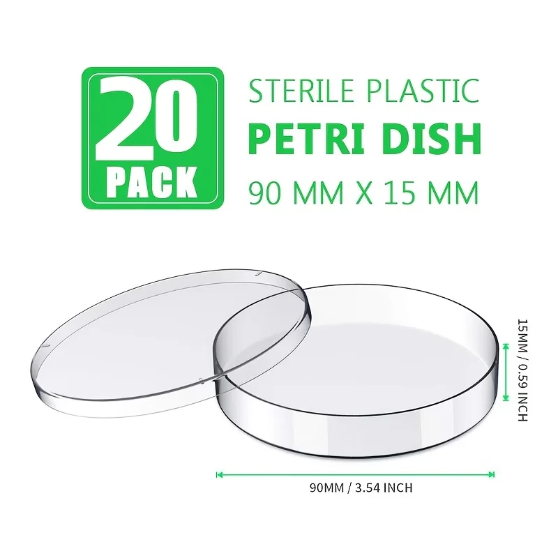 Cost: 20 plastic petri dishes with lids, diameter 90 mm × depth 15 mm, for sterile petri dishes, school science experiments