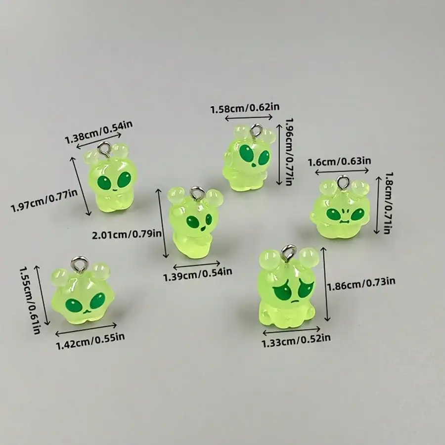 6pcs Cute Green Alien Shaped Pendant for DIY Jewellery Making