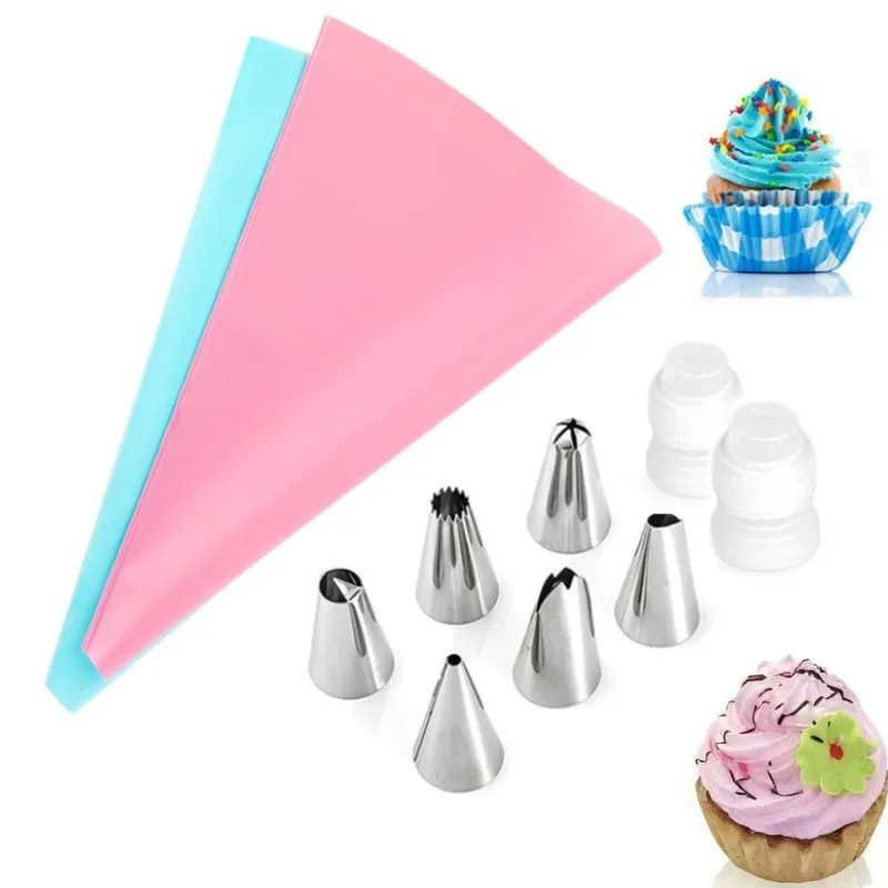 6-48PCS Cake Decorating Mouth Set Stainless Steel Icing Nozzles Reusable Silicone Pastry Bag DIY Baking Cake Cupcake Decor Tools