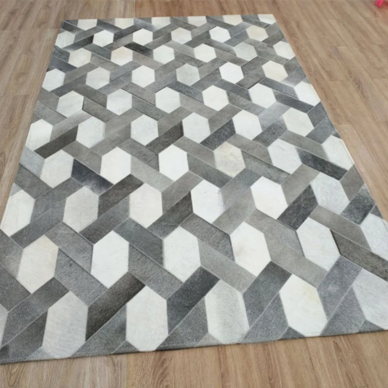Simple Grey Living Room Carpet Ins Handmade Natural Cowhide Bedroom Area Rug Large Home Decoration Modern Sofa Coffee Table Mat