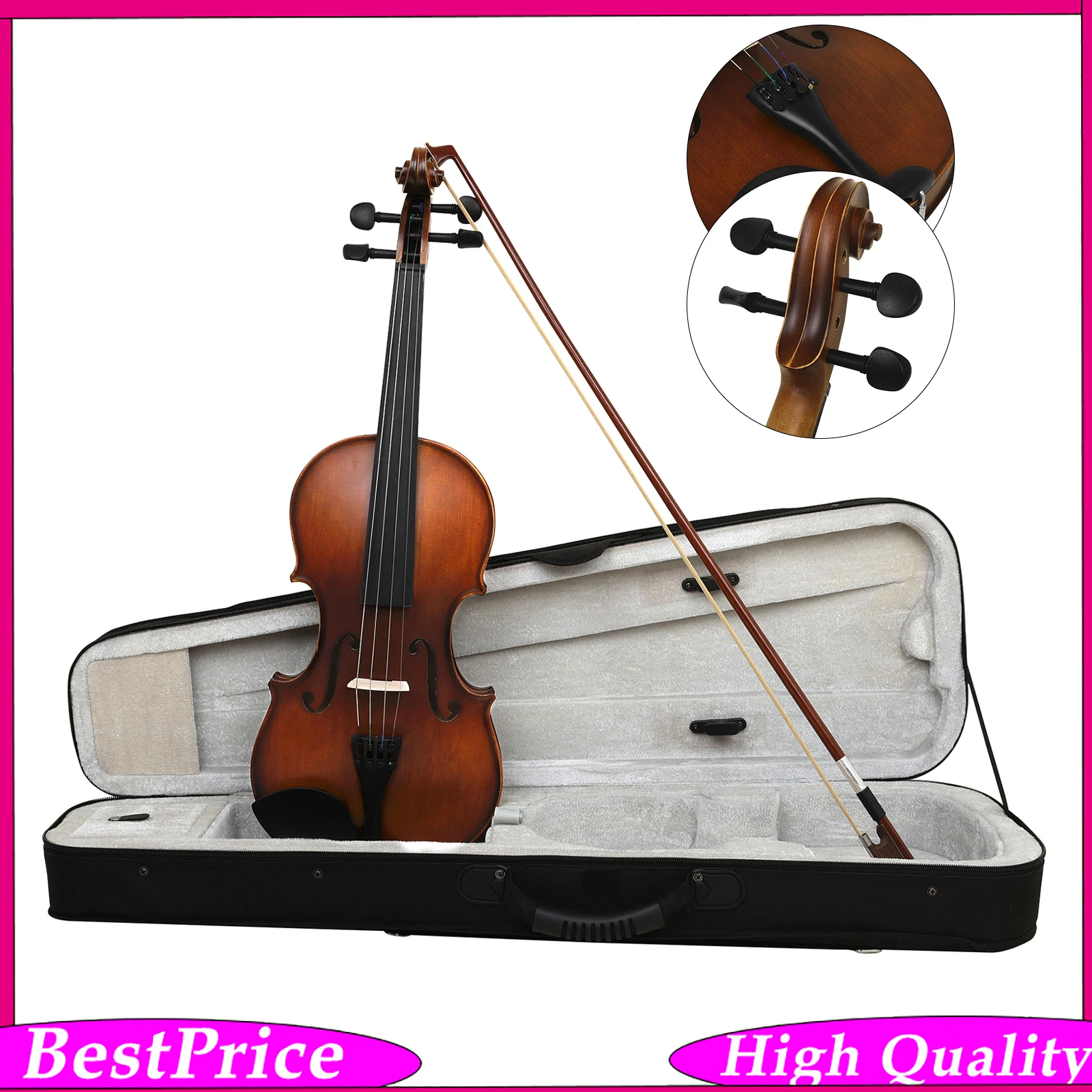 IRIN 4/4 Violin Handcrafted Spruce Top Maple Back Violin with Ebony Fingerboard Stained Fittings for Concert Violin Performance