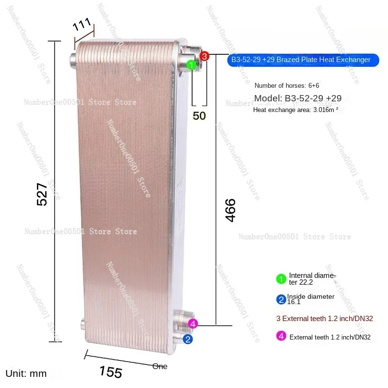 Brazed plate heat exchanger, condensing evaporator, air conditioner heat pump chiller, fluorine water refrigeration