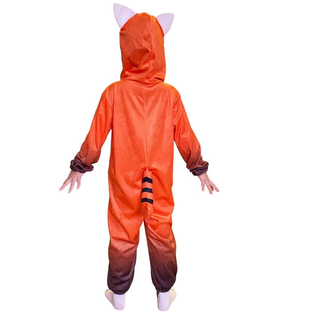 Turninged Red Cosplay Costume Kids Children Procyon Lotor Racoon Meilin Cartoon Jumpsuit Halloween Birthday Party Fancy Dress