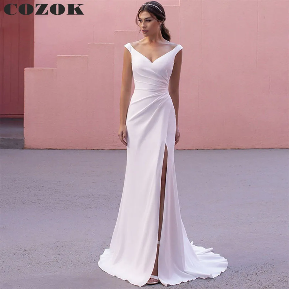 

Elegant Simple Backless White Wedding Dress for Women V-Neck Satin Sleeveless Bridal Gowns Vestidos De Novia Custom Siz CC15