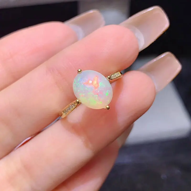 Luxury 925 Silver Women Ring 10mm*8mm 2.5ct Natural Opal Ring with Certificate Genuine White Opal Jewelry