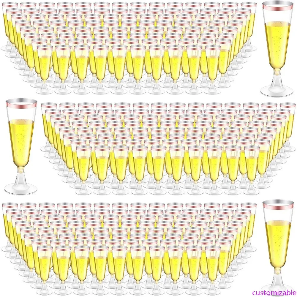

300 Pack Clear Plastic Champagne Glasses, 4.5 oz Disposable Flutes for Weddings and Birthday Celebrations