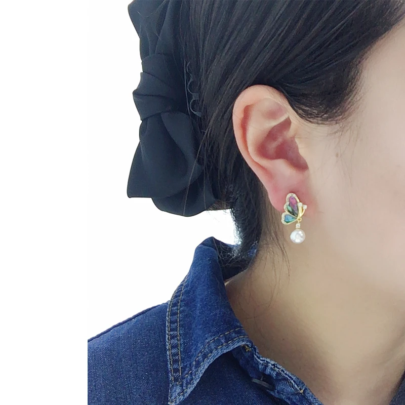 Zhboruini-天然淡水真珠のイヤリング、カラフルなアワビの殻、K14金メッキ、s925ピュアシルバーニードル、ダイナミックパール、2024