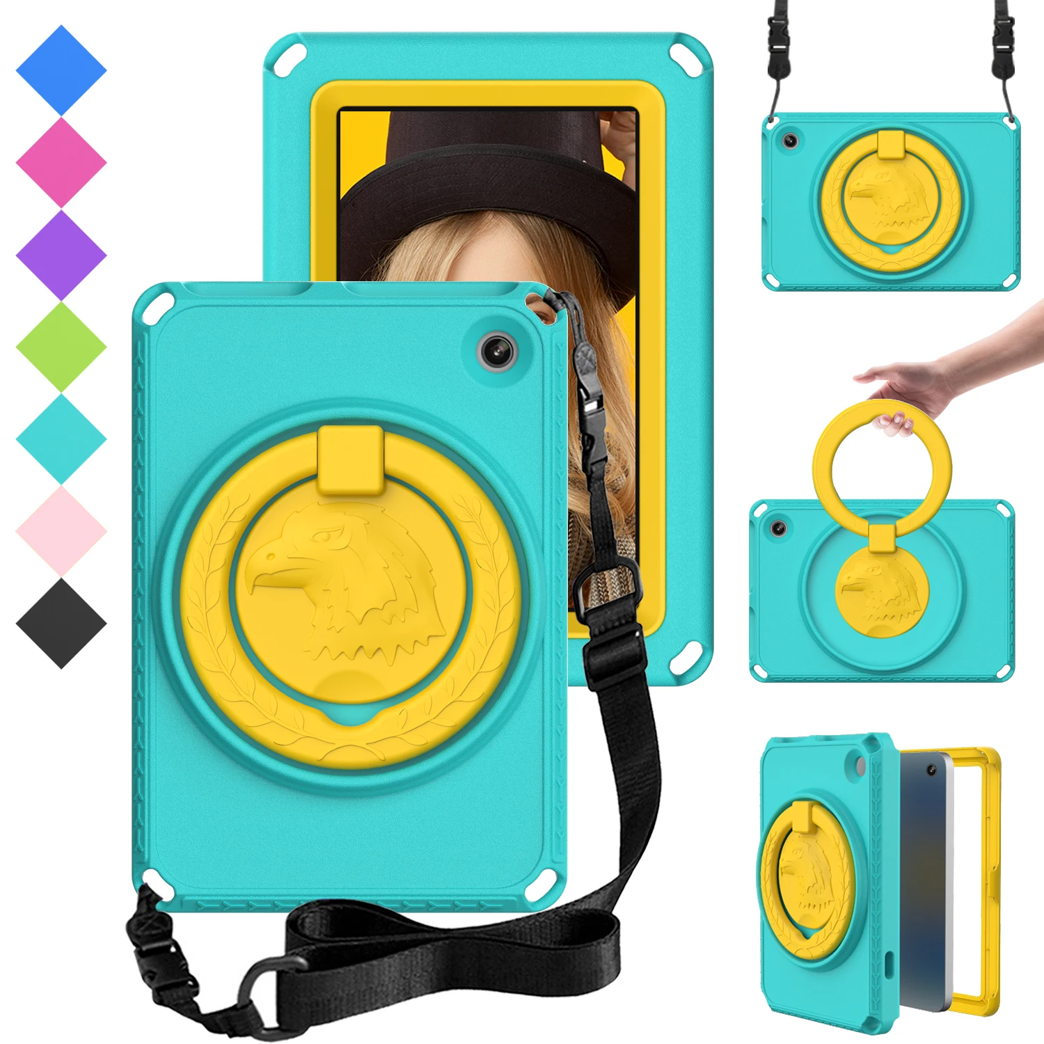 Case For Amazon Kindle Fire 7 2022  HD 10 2021 2023Cover 360 Rotating Shockproof Bracket friendly Kids EVA Protective with Strap