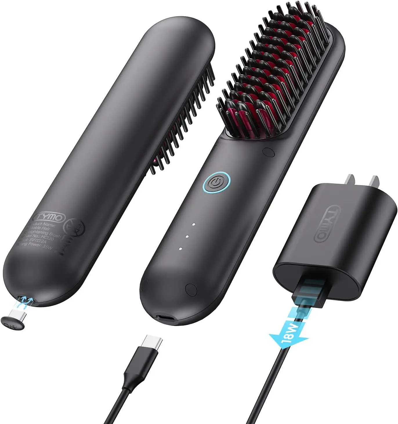 Porta Cordless Hair Straightener Brush, Portable Mini Straightening Brush for Travel, Negative Ion Hot Comb Hair Straighten