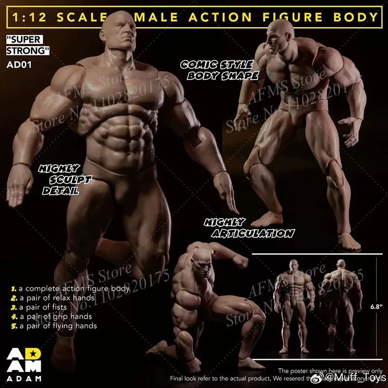 IN STOCK Muff Toys AD01 1/12 Scale Collectible Figure Body Strong Muscle Comic Hero Joint Body 17Cm Men Soldier Action Figure