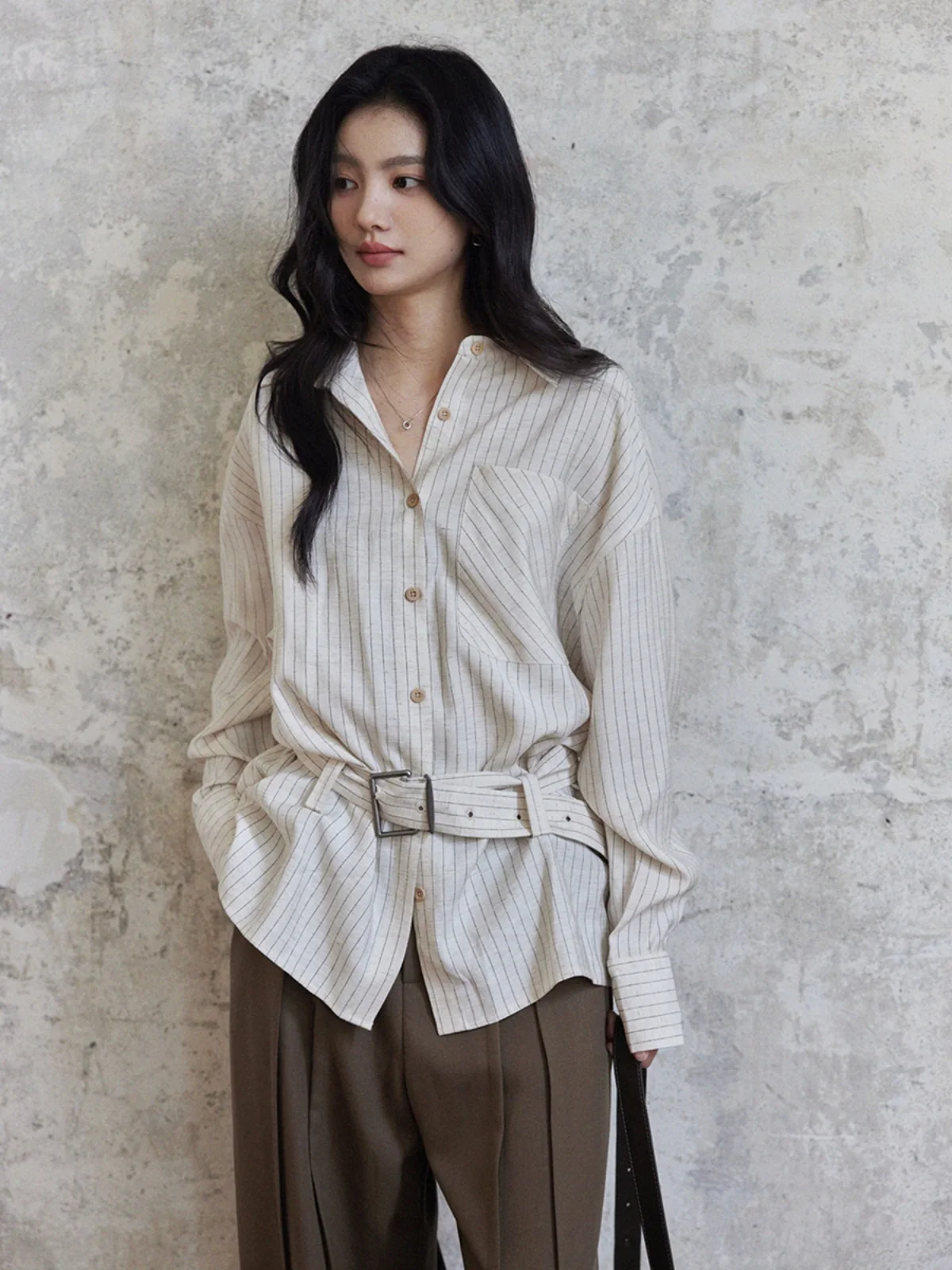 

Design Sensation High Waist Stripe irt Women's Autumn Long Sve Retro Top Ran Two eep Design Breathable Loose Fit