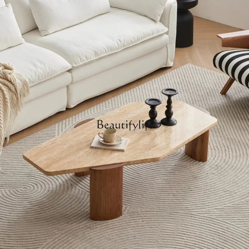 

FG26Wabi Sansan special-shaped travertine coffee table, creative marble for home living room