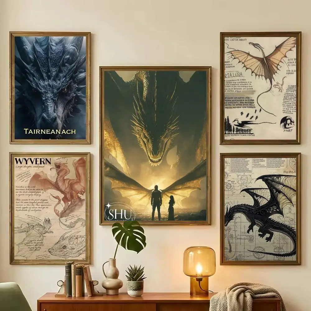Fourth W-Wing Dragon Painting Calligraphy Stylish Wall Art Poster, Bedroom Living Room Home Decor Gift