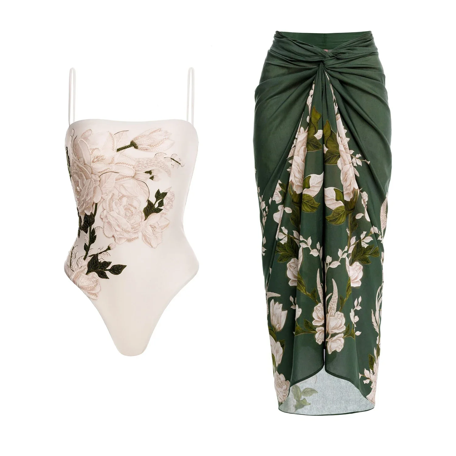 

2Pcs Floral Printed Swimsuit Sexy Women Bikini Push Up Swimwear High Waist Biquini Female Sarong Bathing Suit Slimming Beachwear